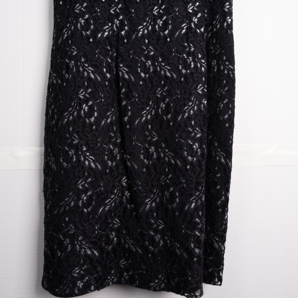 TAHARI navy blue sleeveless textured sheath dress with silver accents si… - Picture 5 of 12